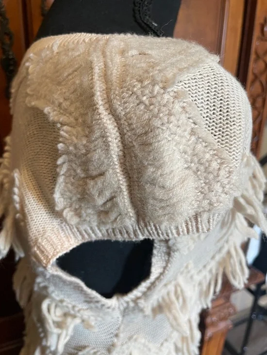 Anthropologie Yellow Bird Cream Fringe Cotton Blend Sweater Size Small - Picture 4 of 8